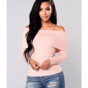 Fashion Nova Off the Shoulder Top in Blush Pink